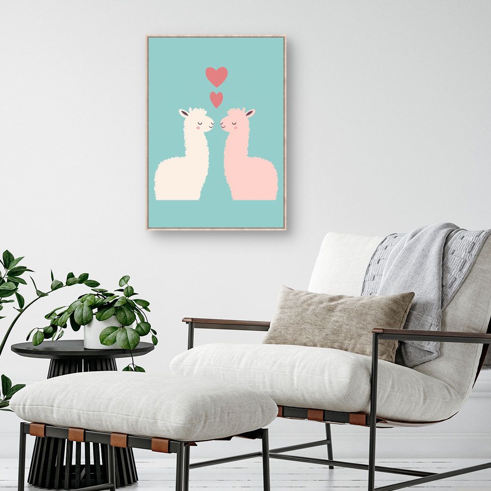 Tableau imprimé pour enfants 'Lamas amoureux'