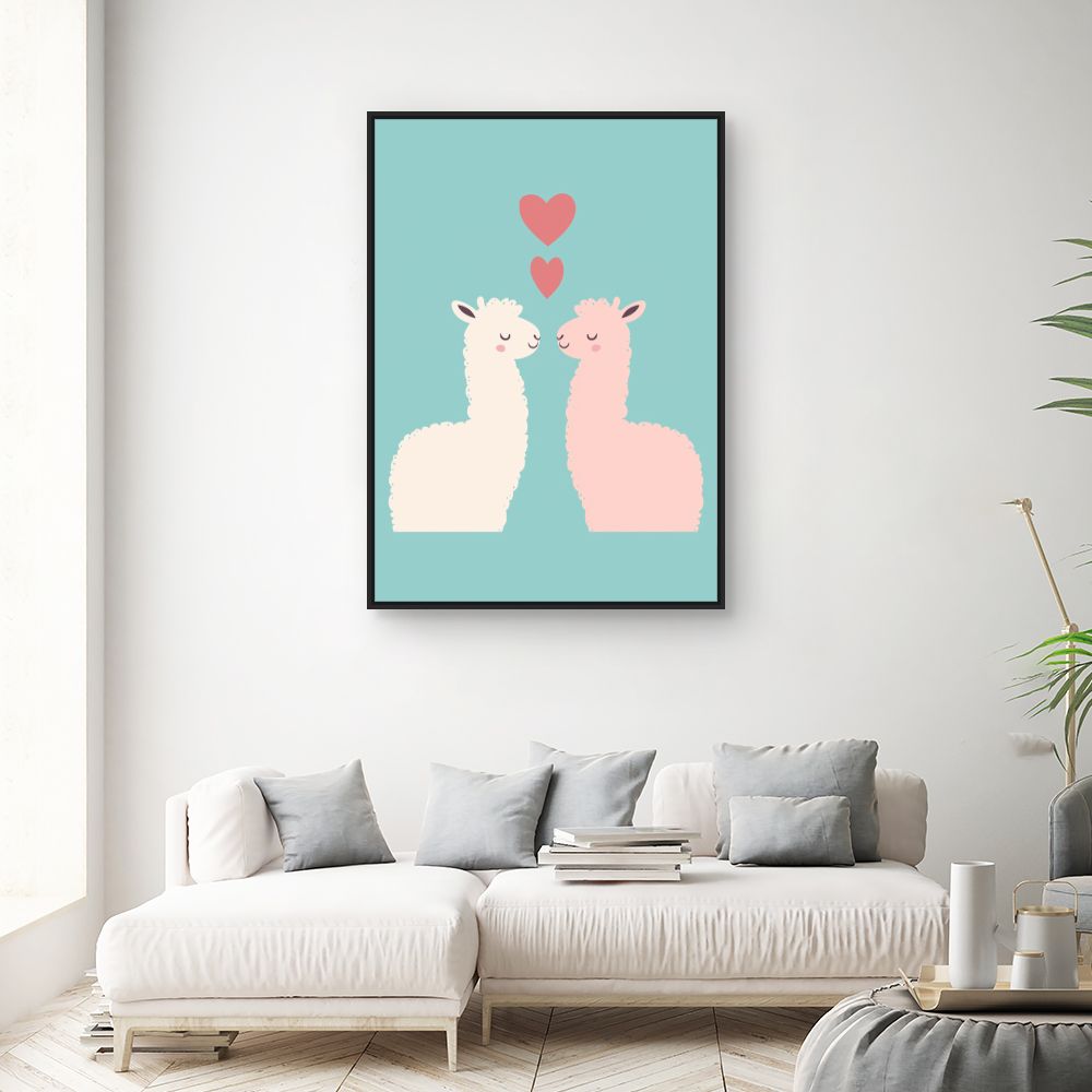 Tableau imprimé pour enfants 'Lamas amoureux'
