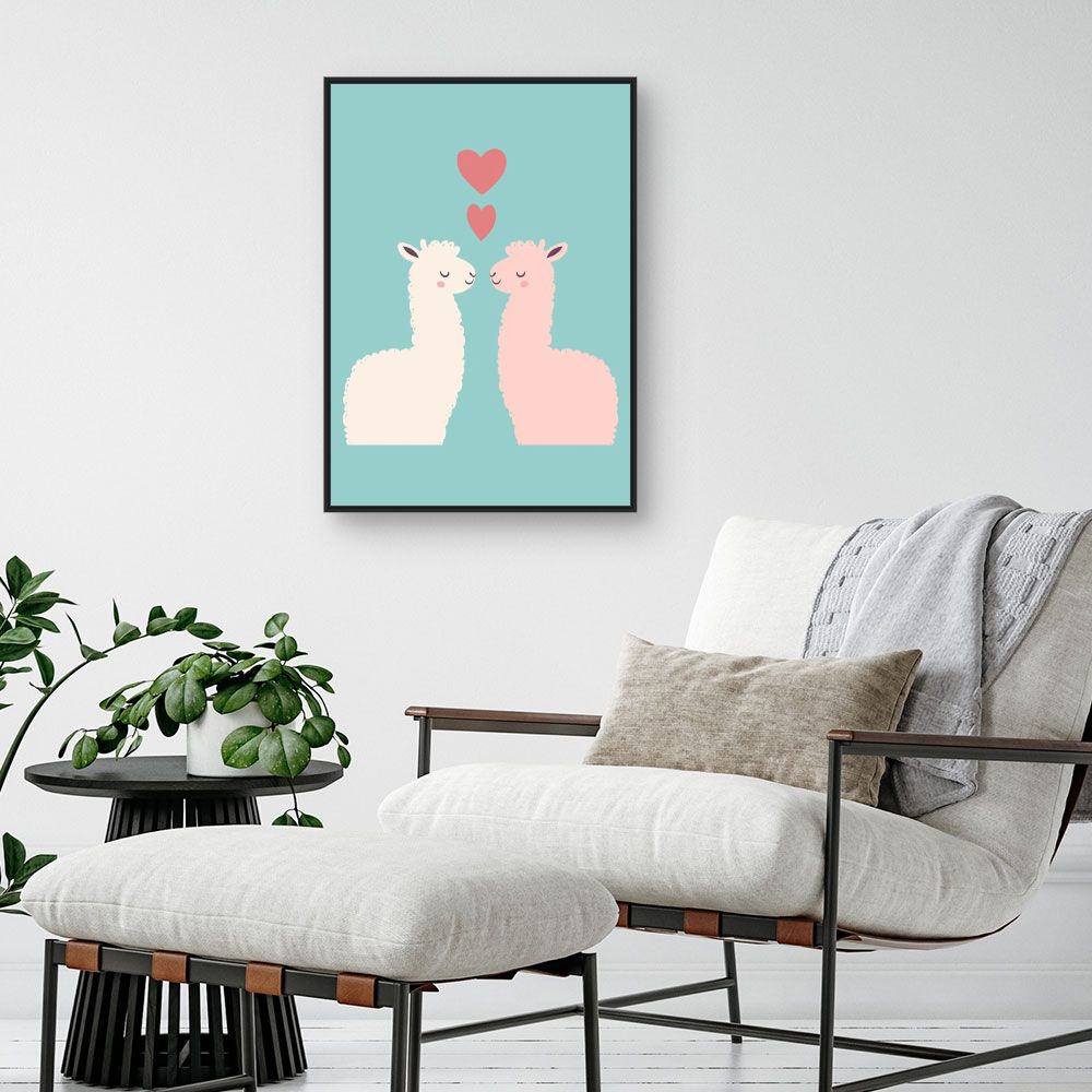 Tableau imprimé pour enfants 'Lamas amoureux'