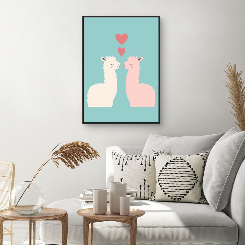 Tableau imprimé pour enfants 'Lamas amoureux'