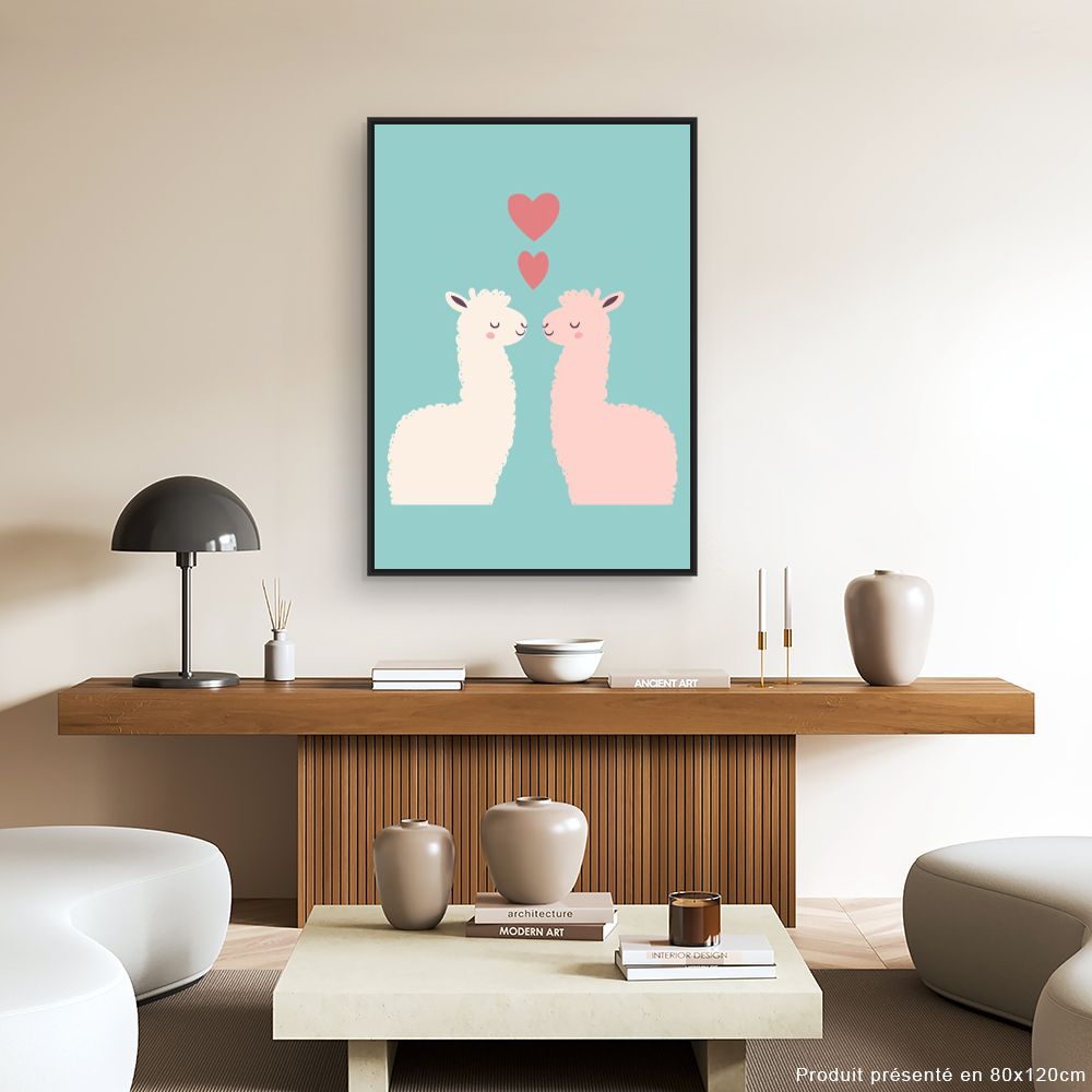 Tableau imprimé pour enfants 'Lamas amoureux'