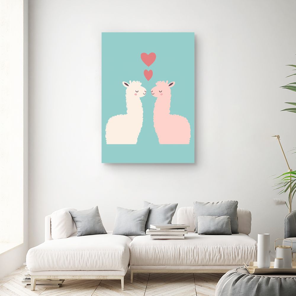 Tableau imprimé pour enfants 'Lamas amoureux'