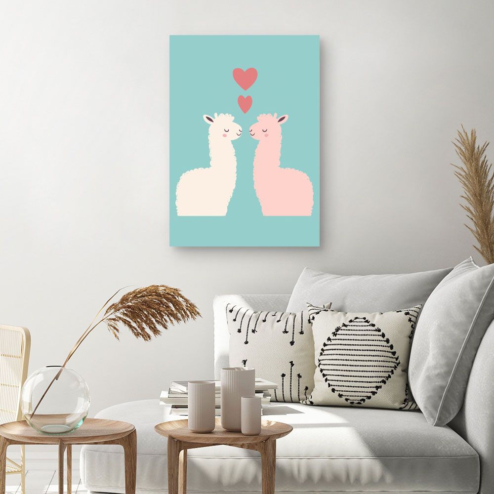 Tableau imprimé pour enfants 'Lamas amoureux'