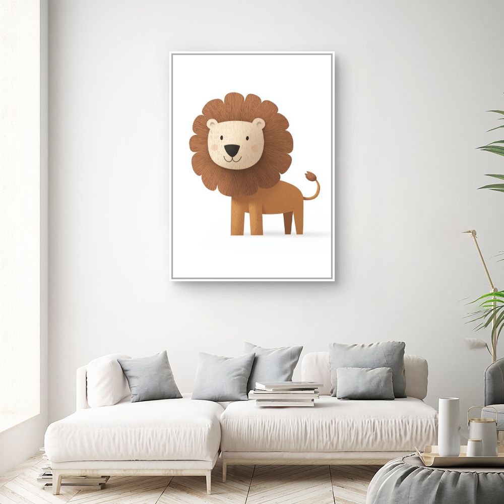 Tableau imprimé pour enfants 'Lion cartoon amical'