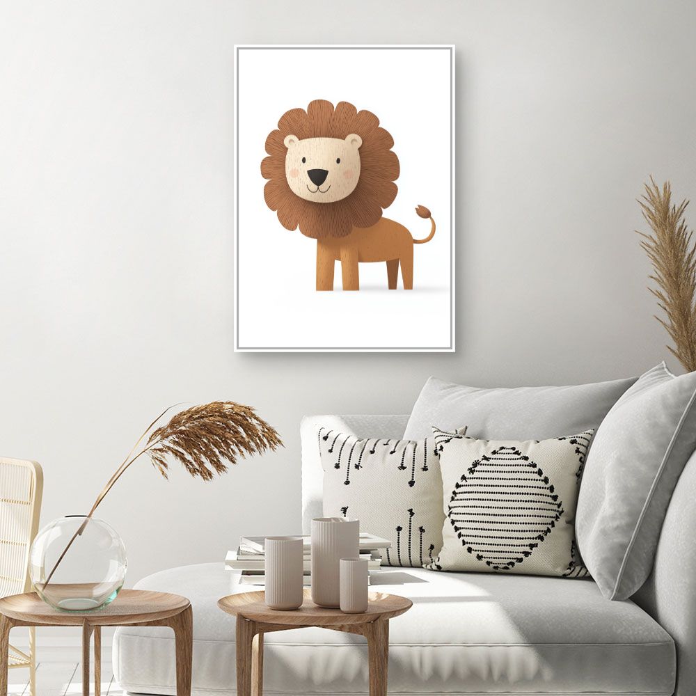 Tableau imprimé pour enfants 'Lion cartoon amical'