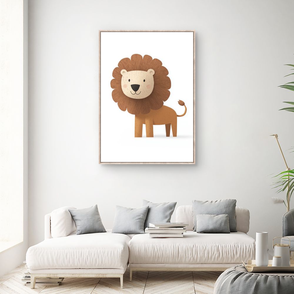Tableau imprimé pour enfants 'Lion cartoon amical'