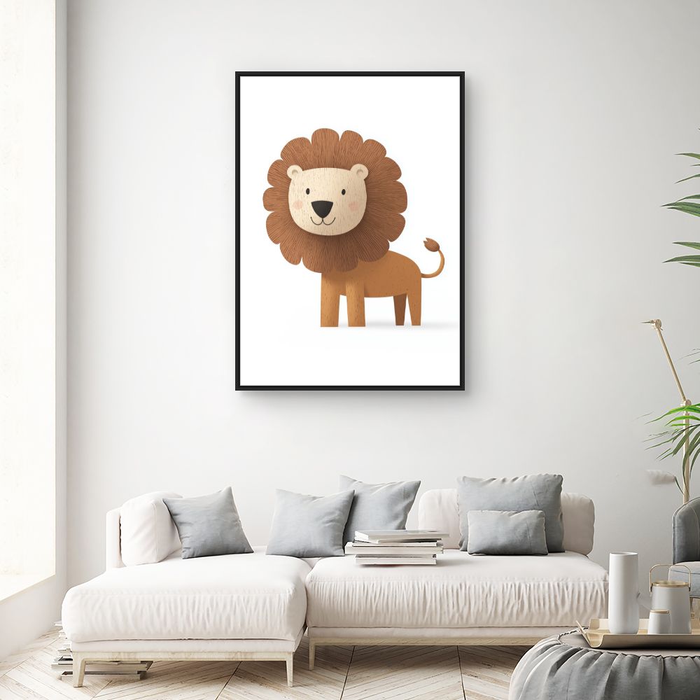 Tableau imprimé pour enfants 'Lion cartoon amical'