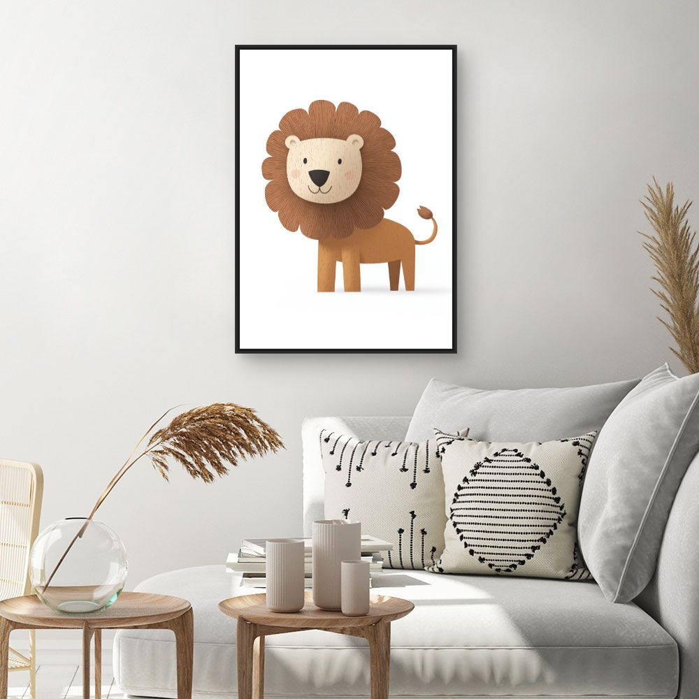 Tableau imprimé pour enfants 'Lion cartoon amical'