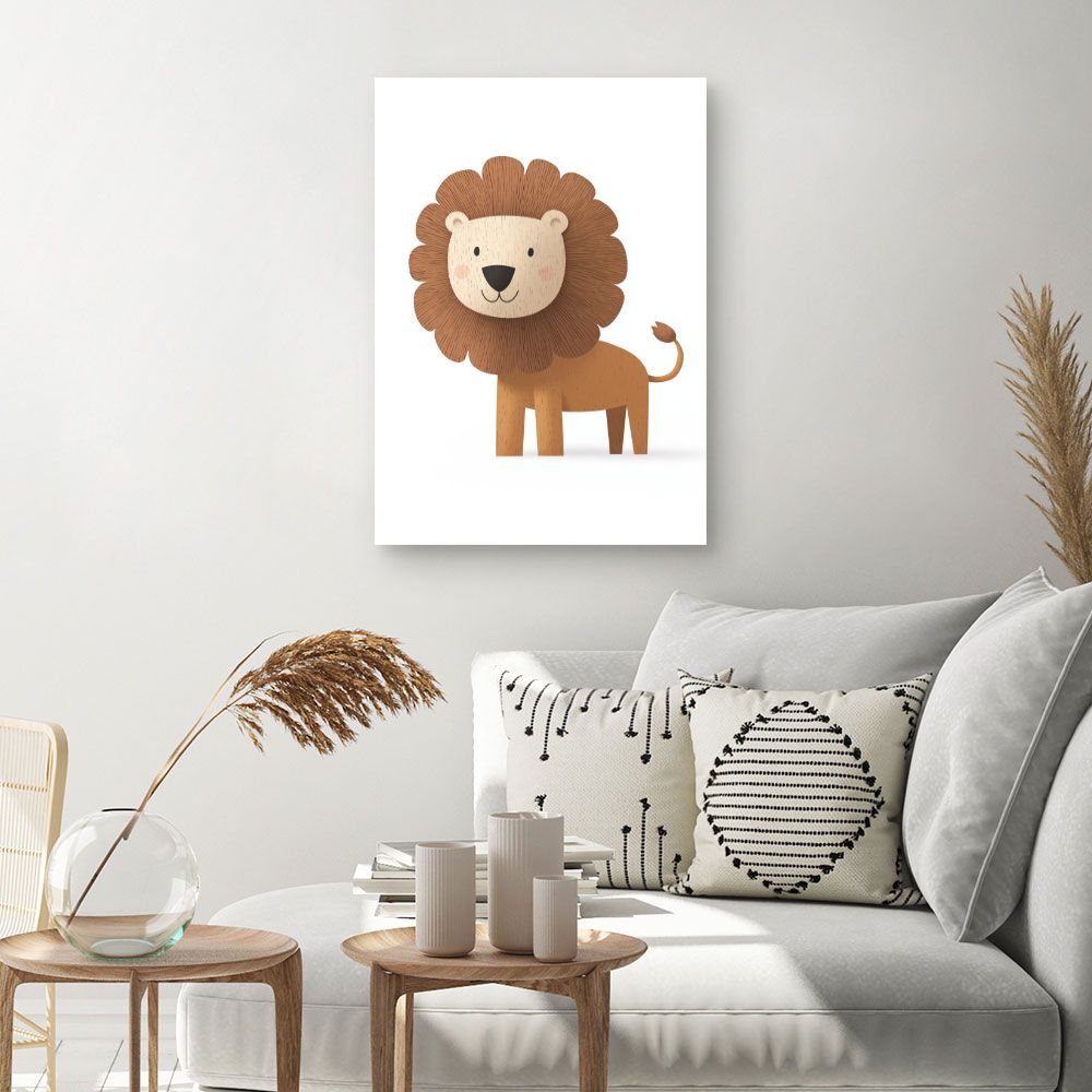 Tableau imprimé pour enfants 'Lion cartoon amical'