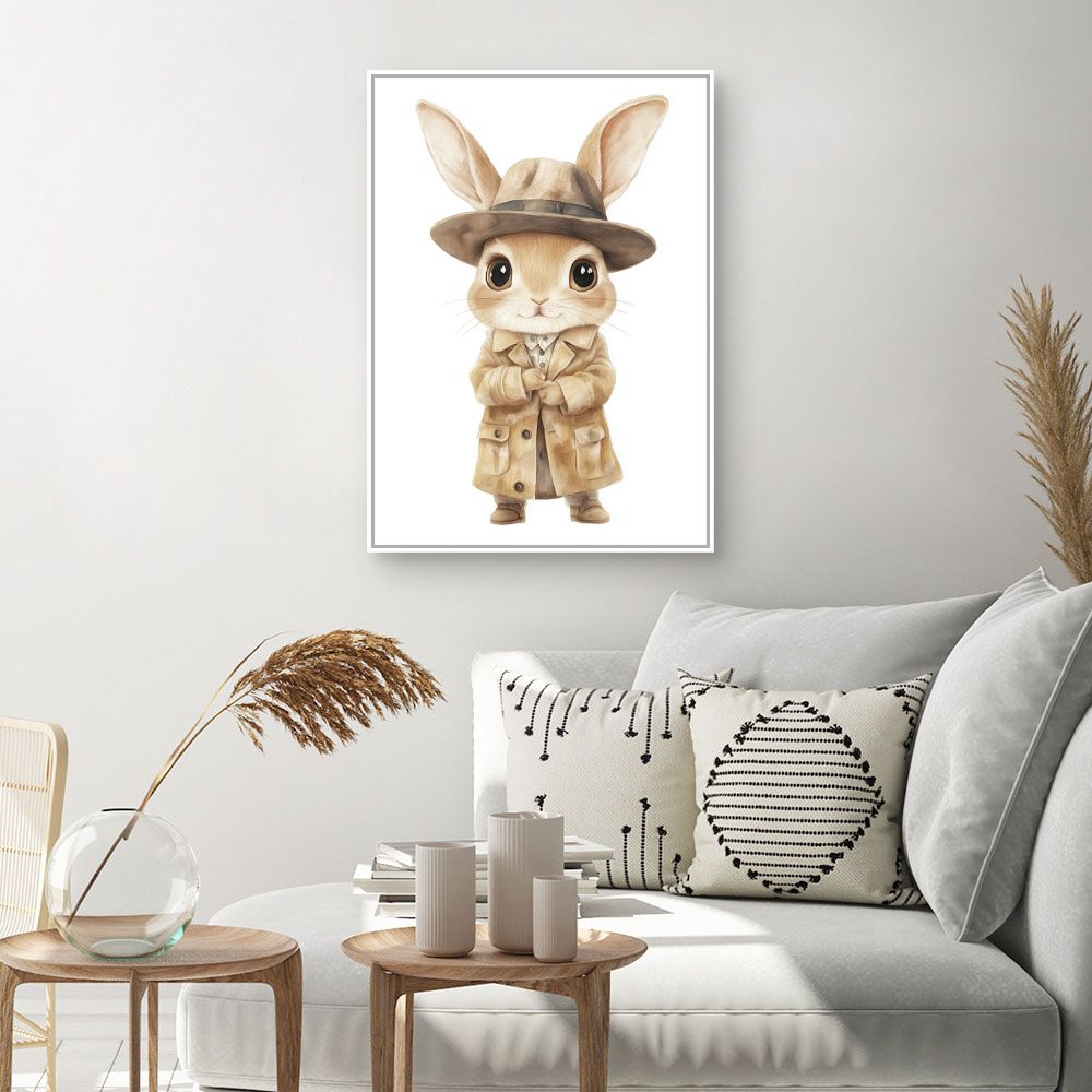 Tableau imprimé pour enfants 'Lapin chic détective'