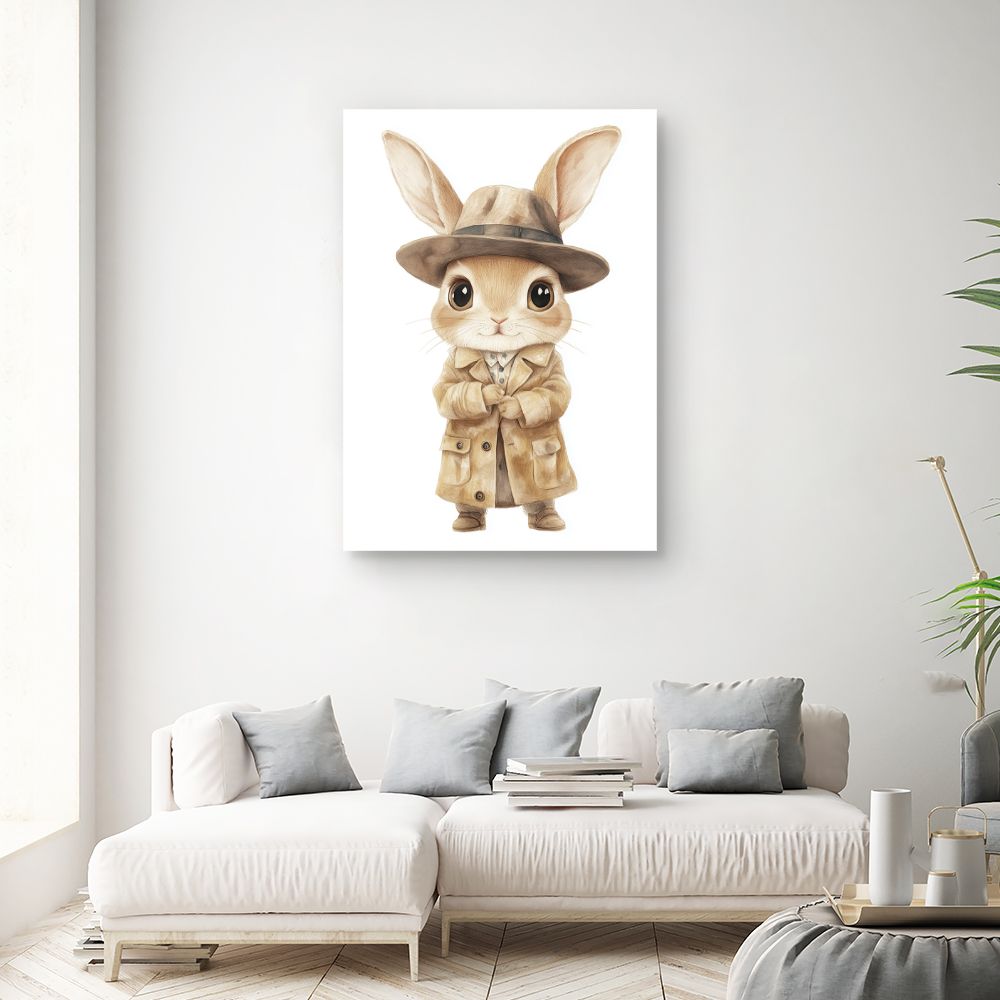 Tableau imprimé pour enfants 'Lapin chic détective'