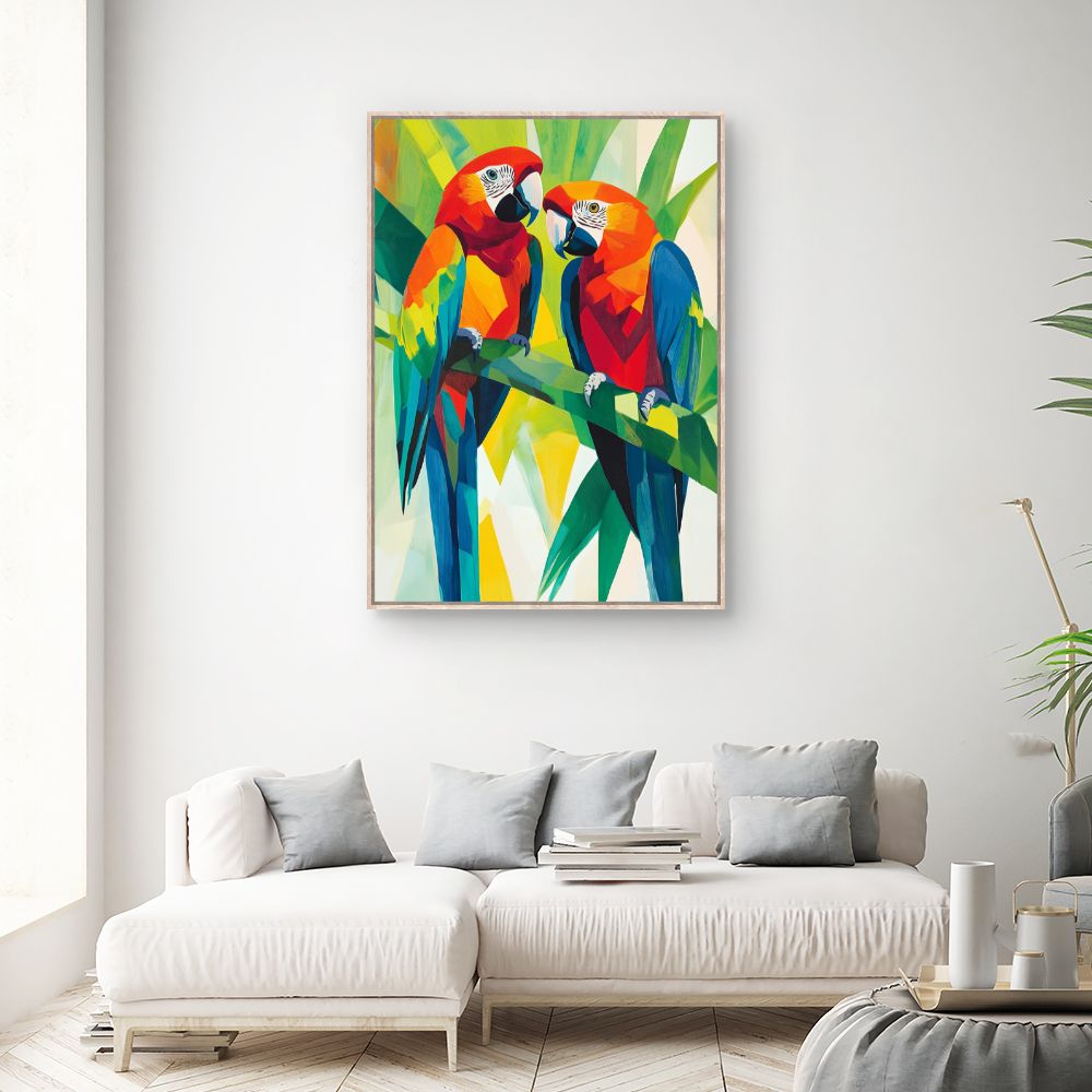 Schilderij "Opvallende papegaaien"