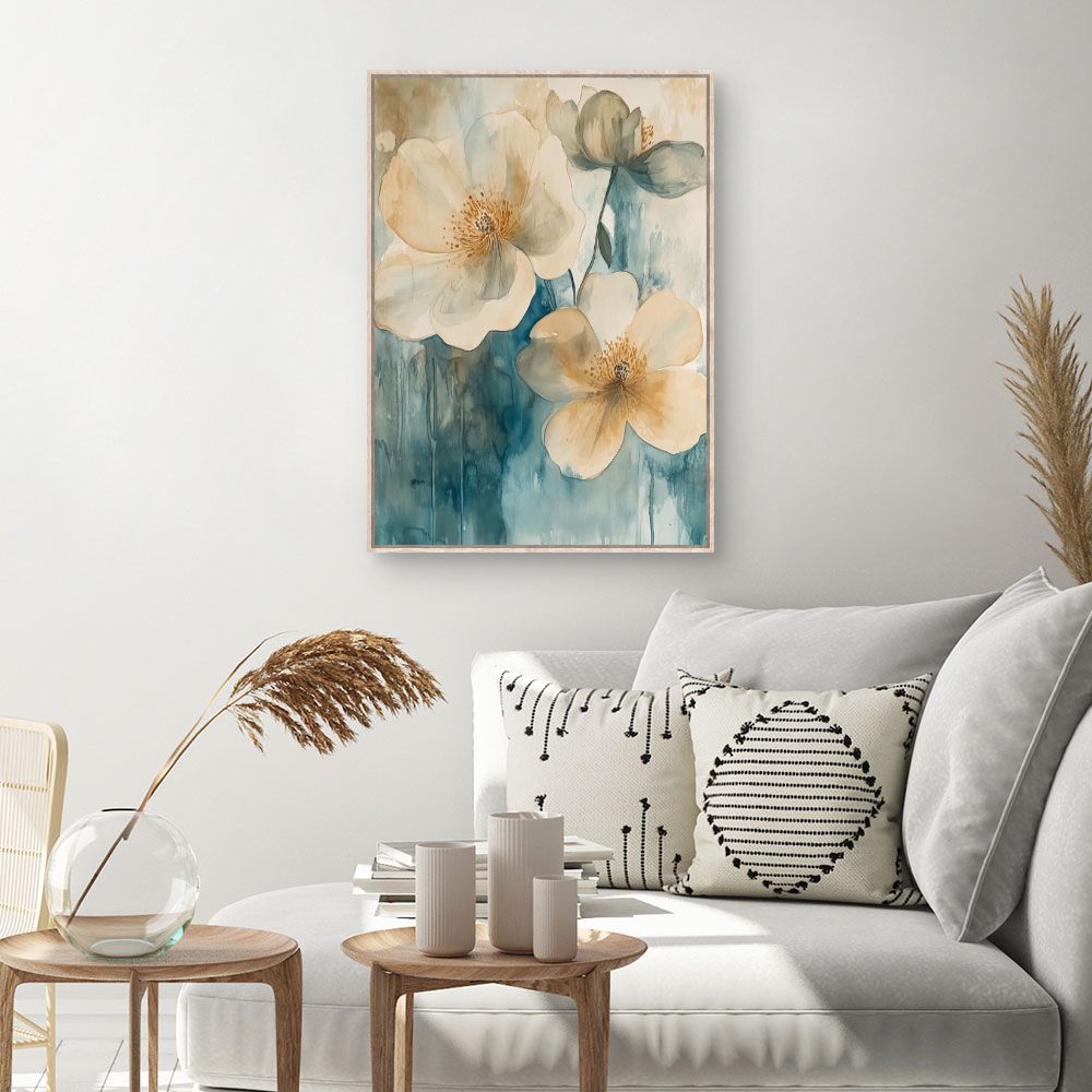 Toile Fleurs aquarelles élégantes – toile cadre naturel (slide 1, 60×90)