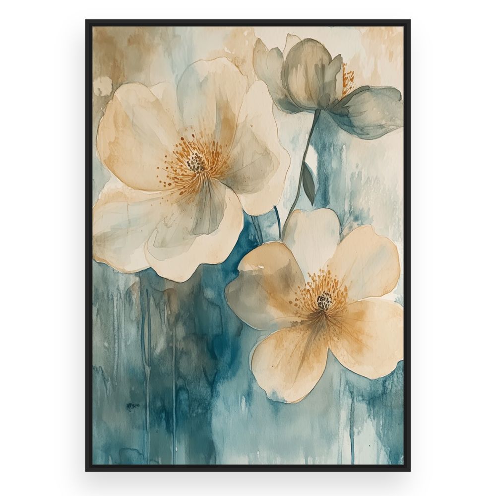 Toile Fleurs aquarelles élégantes – toile cadre noir (slide 3)