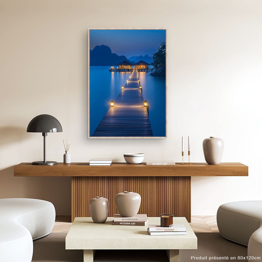 Toile "Ponton illuminé nocturne"