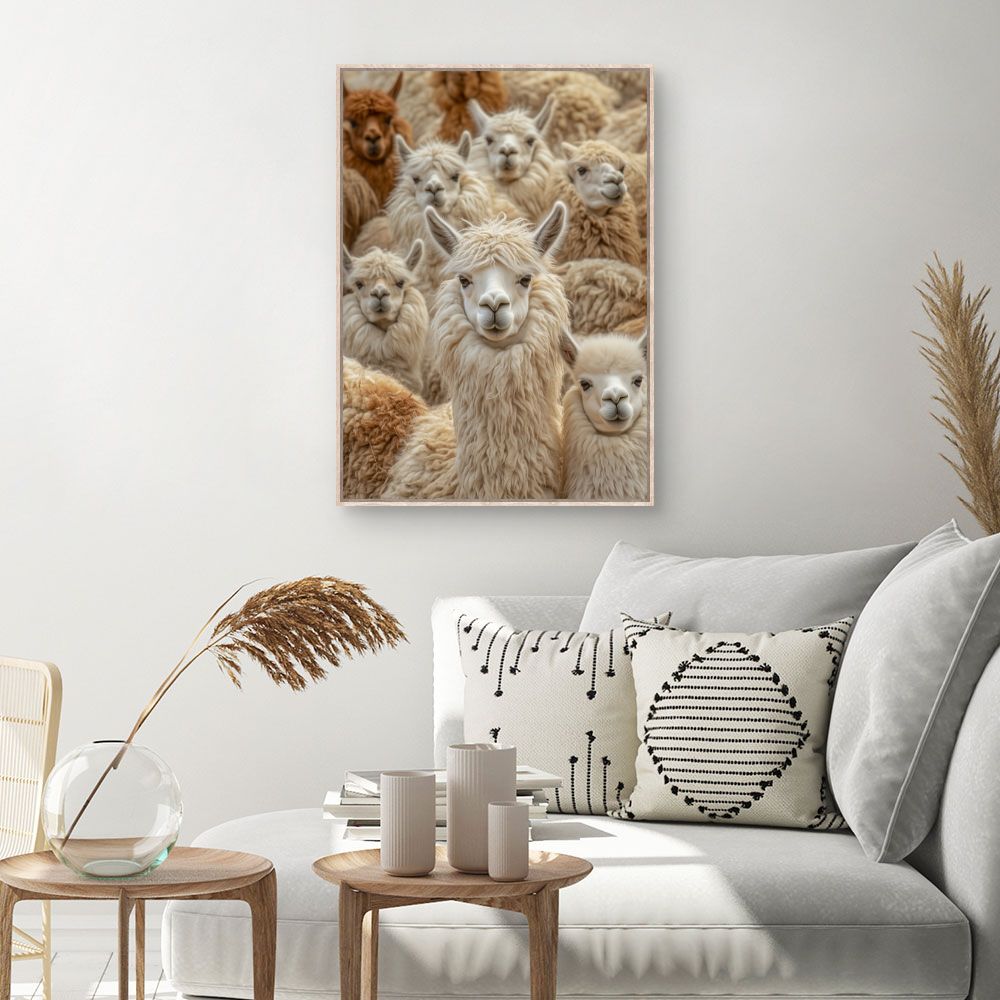 Toile Lamas adorables – toile cadre naturel (slide 1, 60×90)
