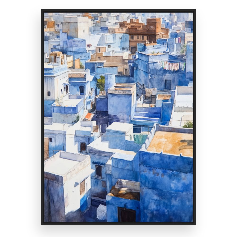 Toile Toits bleus lumineux – toile cadre noir (slide 3)