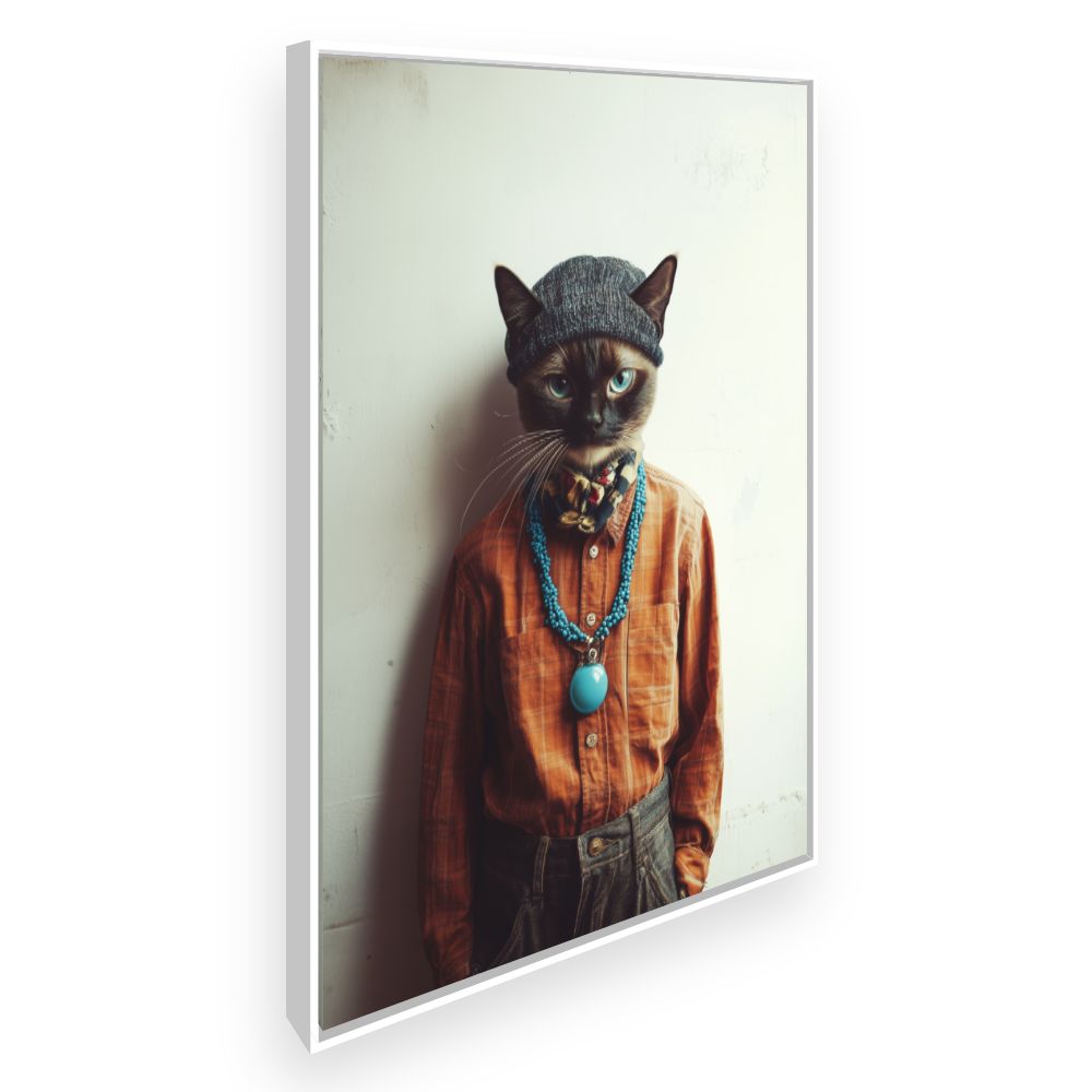 Toile Chat élégant stylé – toile cadre blanc (slide 2)