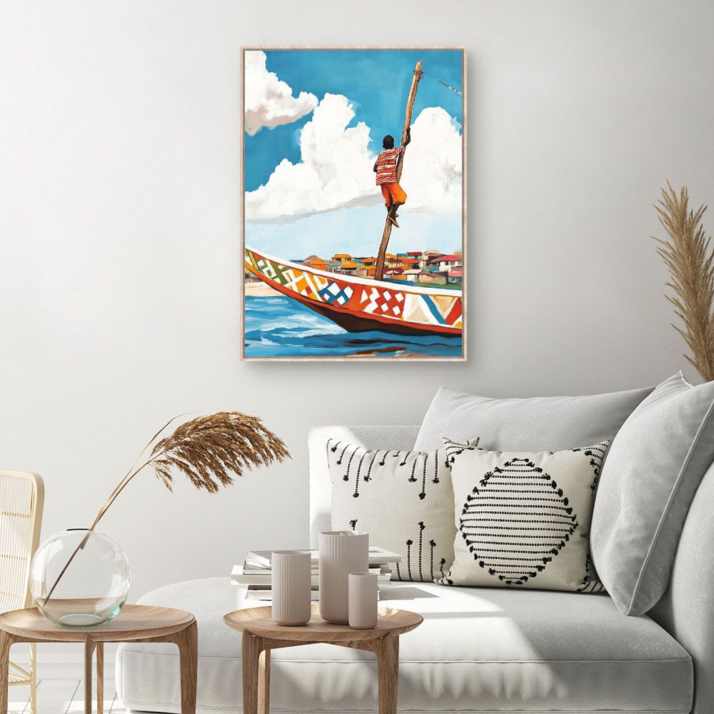 Toile Enfant sur bateau – toile cadre naturel (slide 1, 60×90)