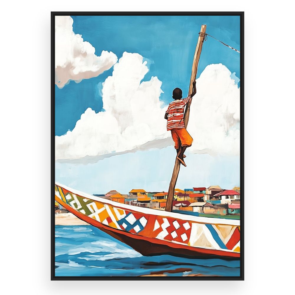 Toile Enfant sur bateau – toile cadre noir (slide 3)