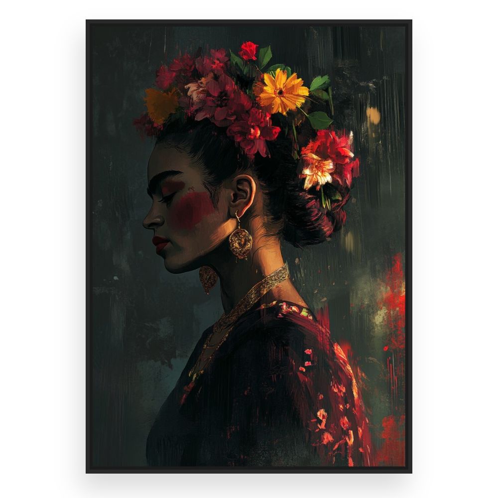 Toile Frida florale – toile cadre noir (slide 3)