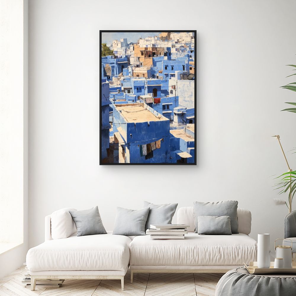 Toile "Maisons bleues pittoresques"