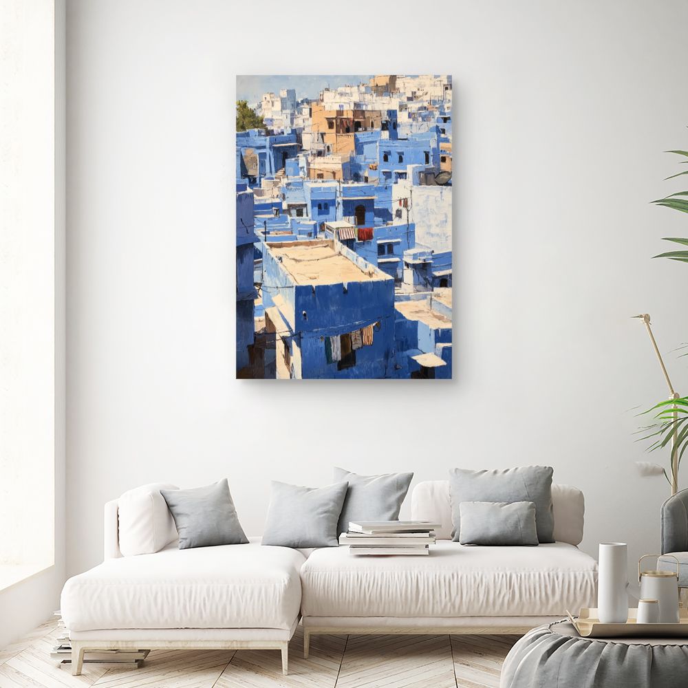 Toile "Maisons bleues pittoresques"