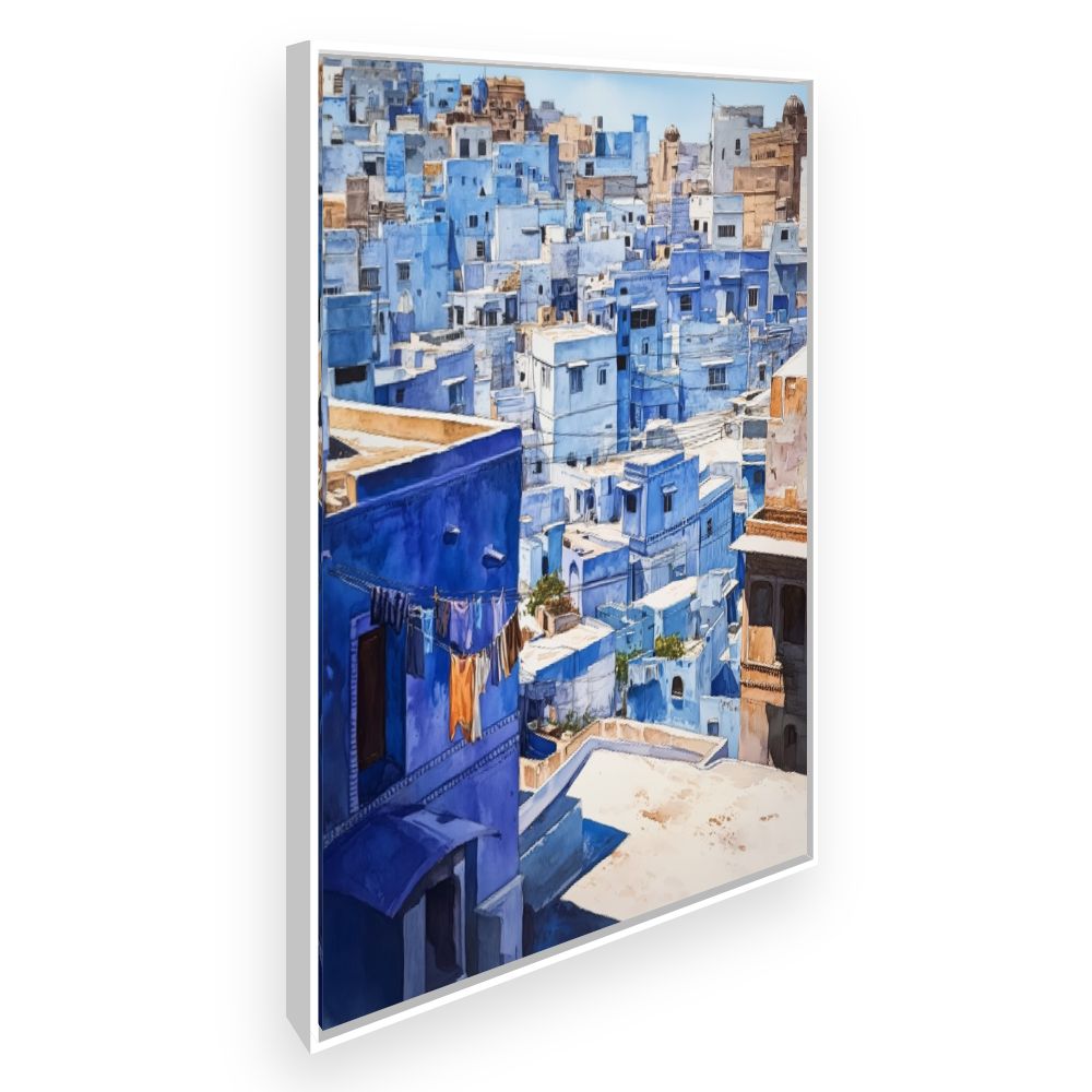 Toile Charmante ville bleue – toile cadre blanc (slide 2)