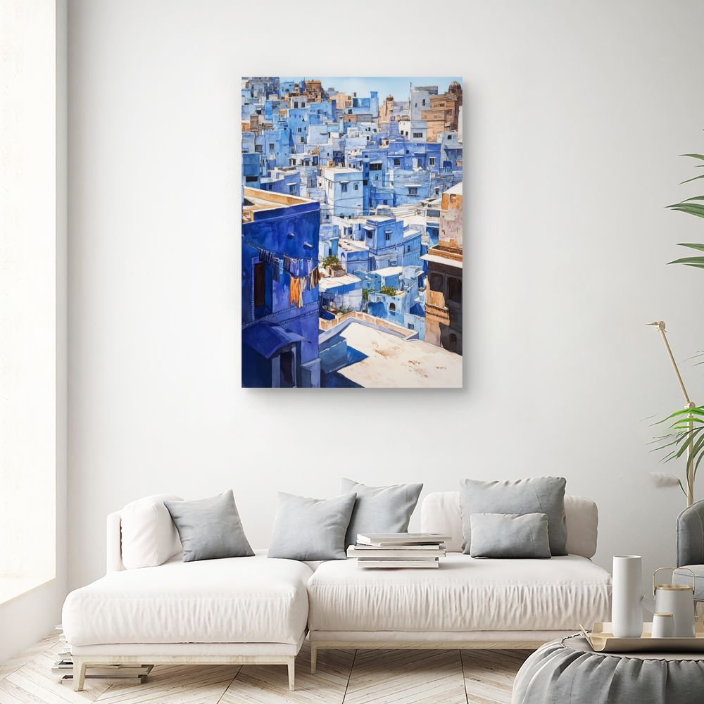 Toile "Charmante ville bleue"