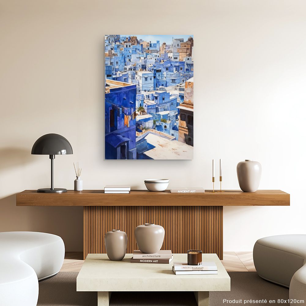 Toile "Charmante ville bleue"