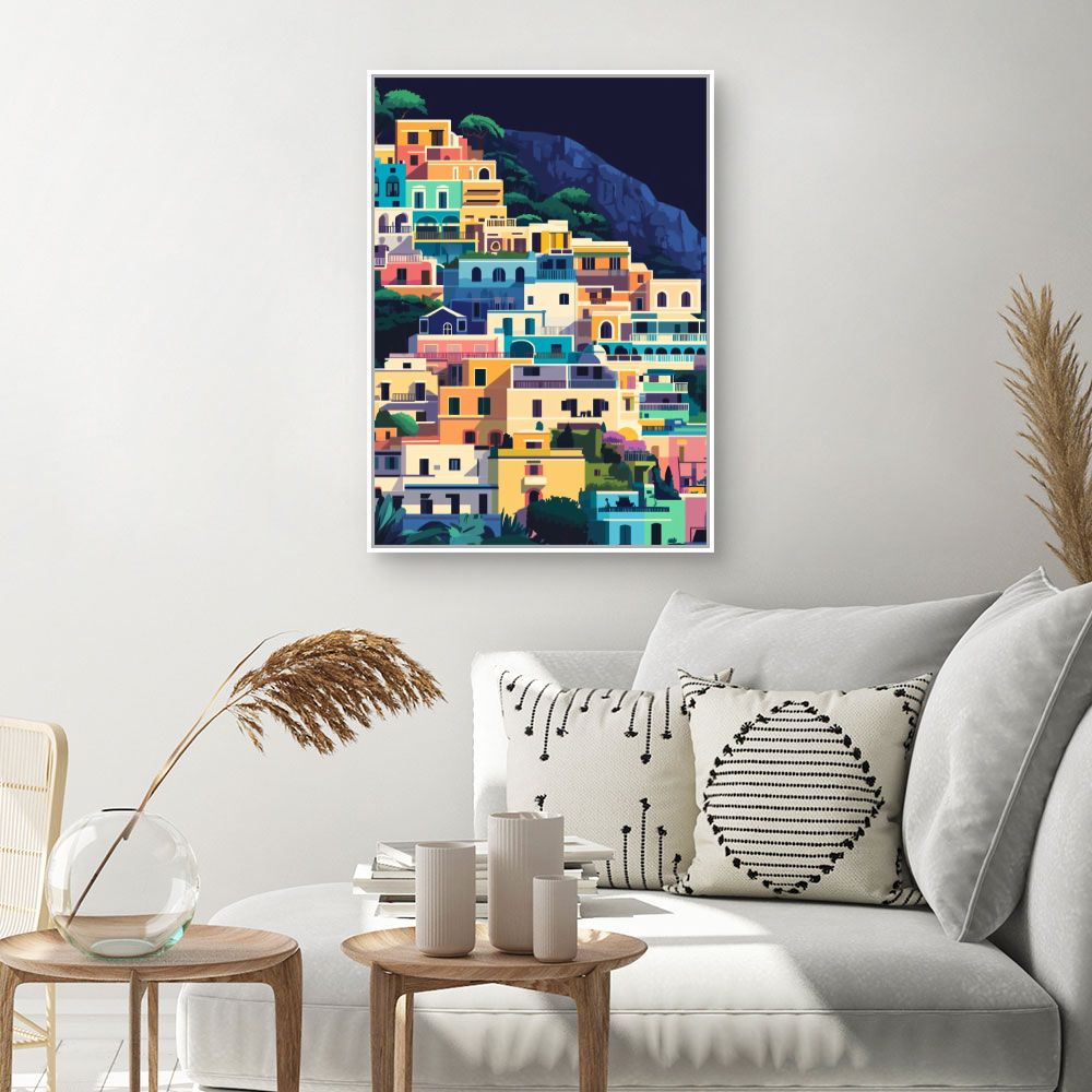 Toile "Maisons colorées en terrasses"