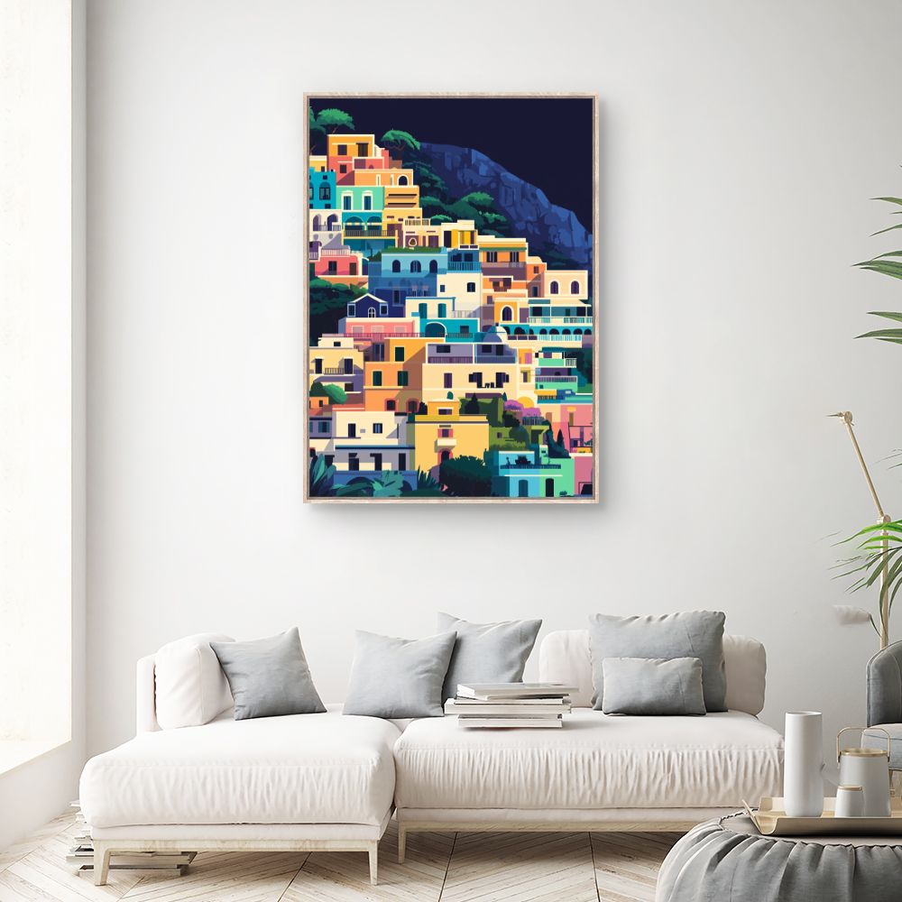 Toile "Maisons colorées en terrasses"