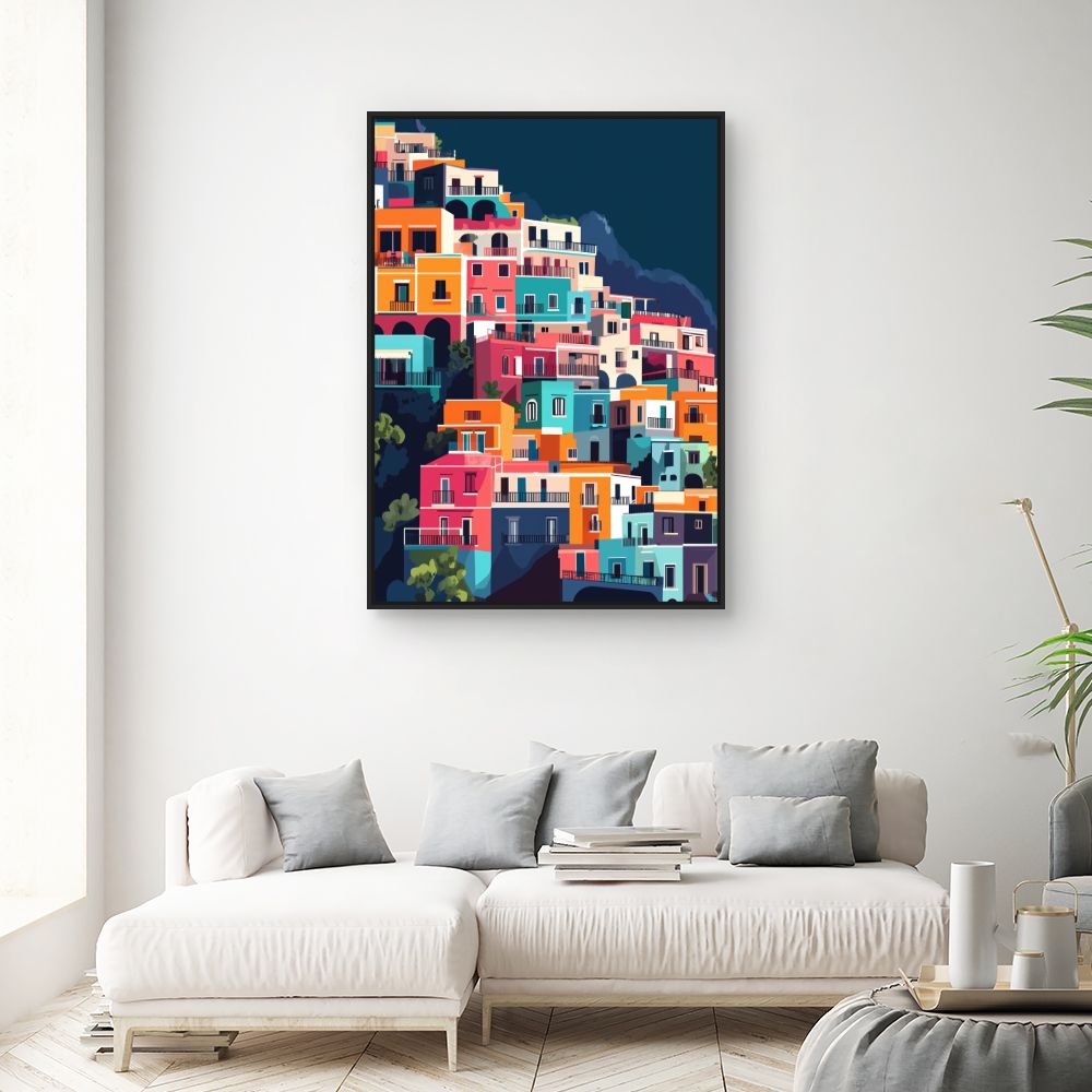 Toile "Maisons colorées vibrantes"