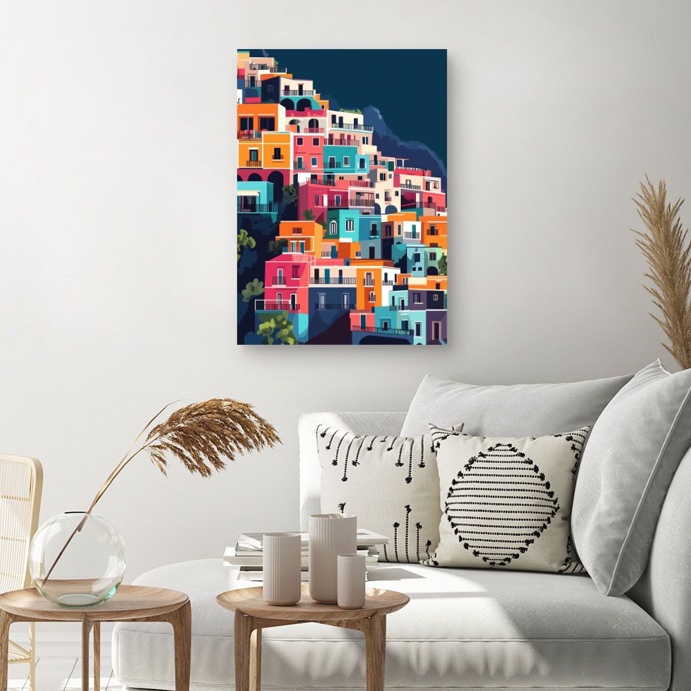 Toile "Maisons colorées vibrantes"