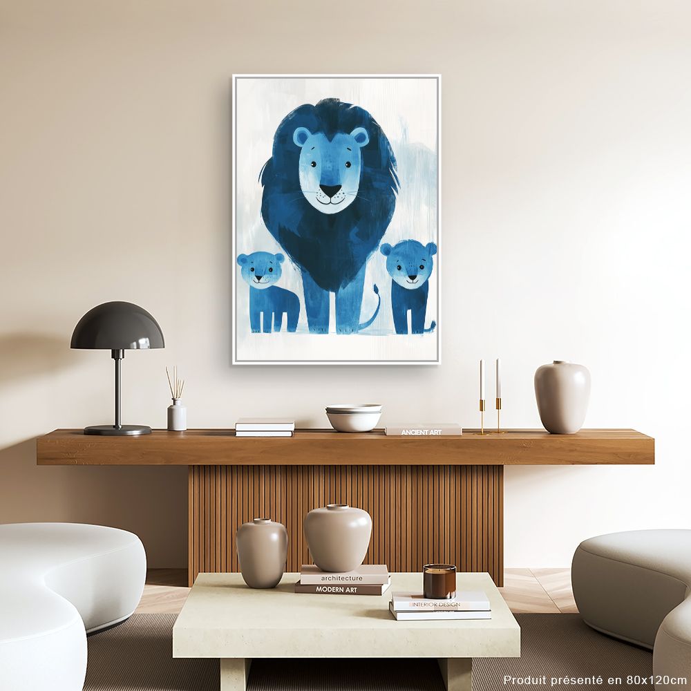 Tableau imprimé pour enfants 'Lions bleus joyeux'