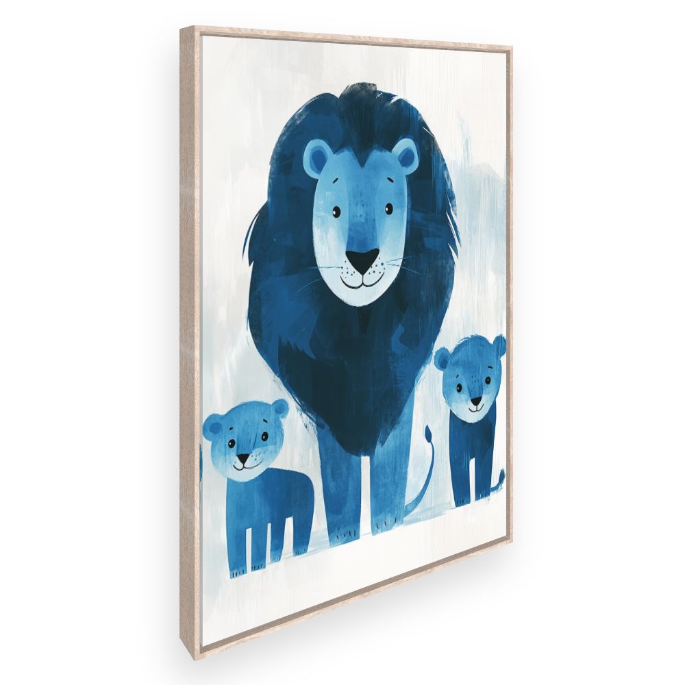 Tableau imprimé pour enfants 'Lions bleus joyeux'