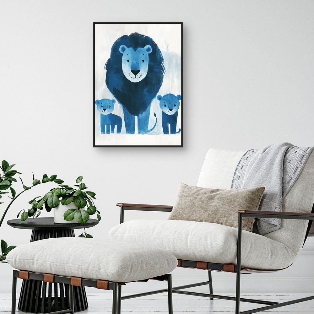 Tableau imprimé pour enfants 'Lions bleus joyeux'