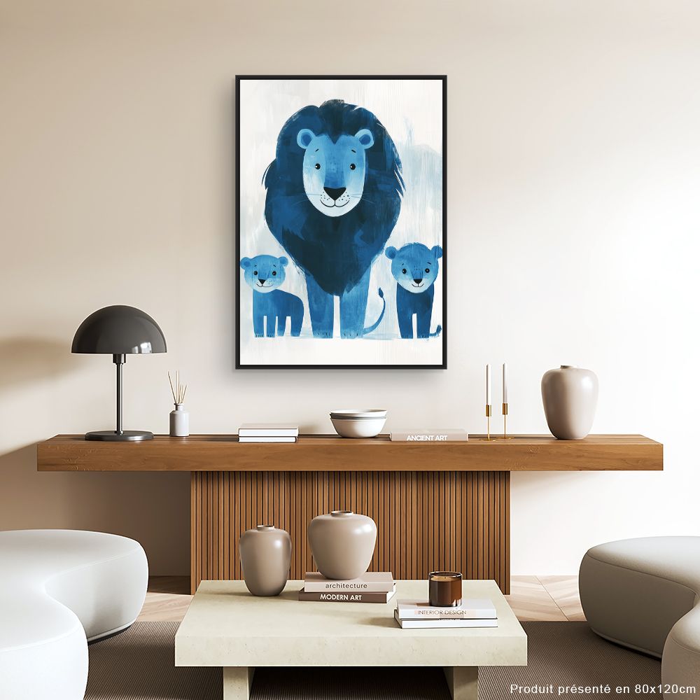 Tableau imprimé pour enfants 'Lions bleus joyeux'