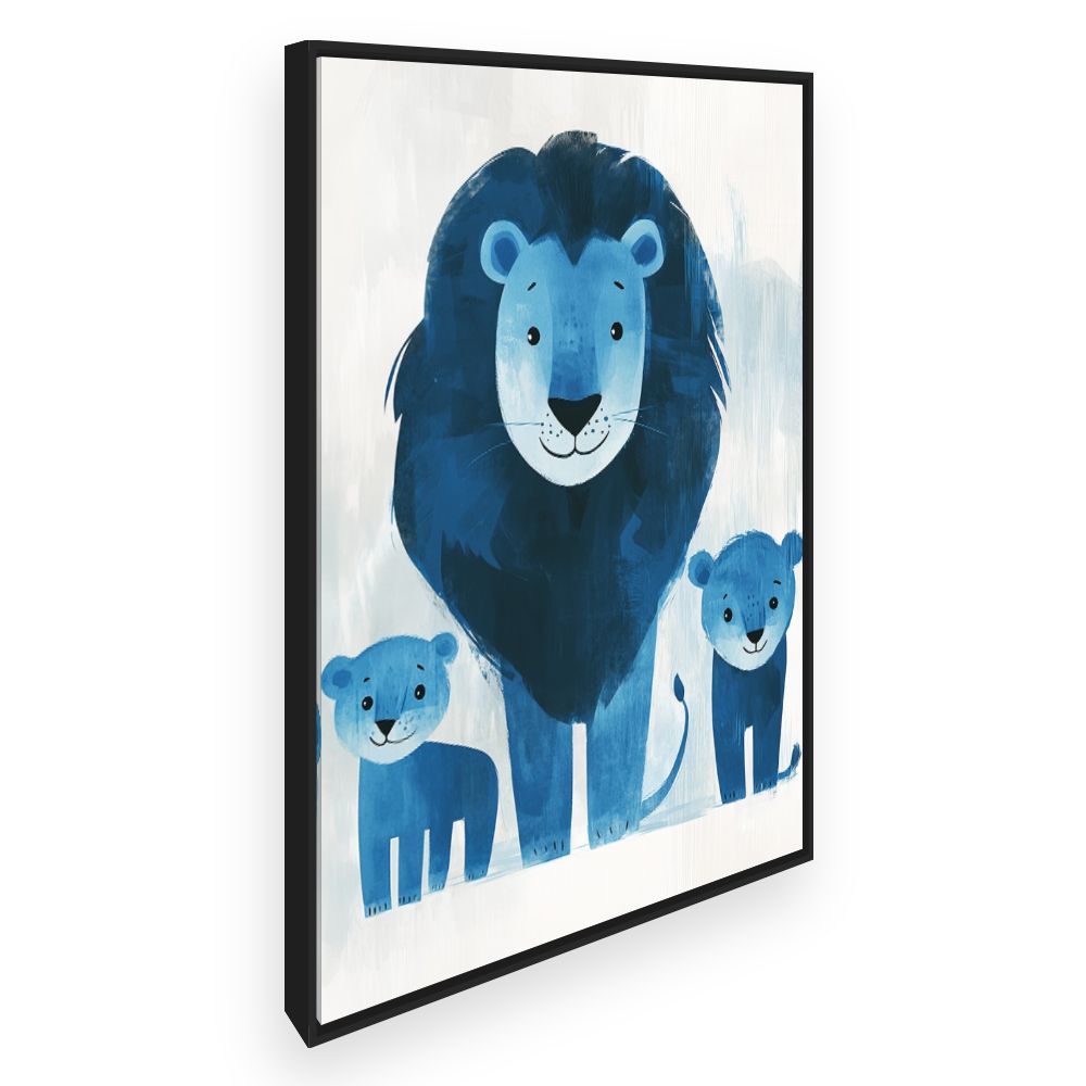 Tableau imprimé pour enfants 'Lions bleus joyeux'