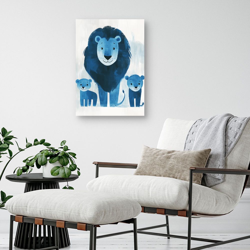 Tableau imprimé pour enfants 'Lions bleus joyeux'