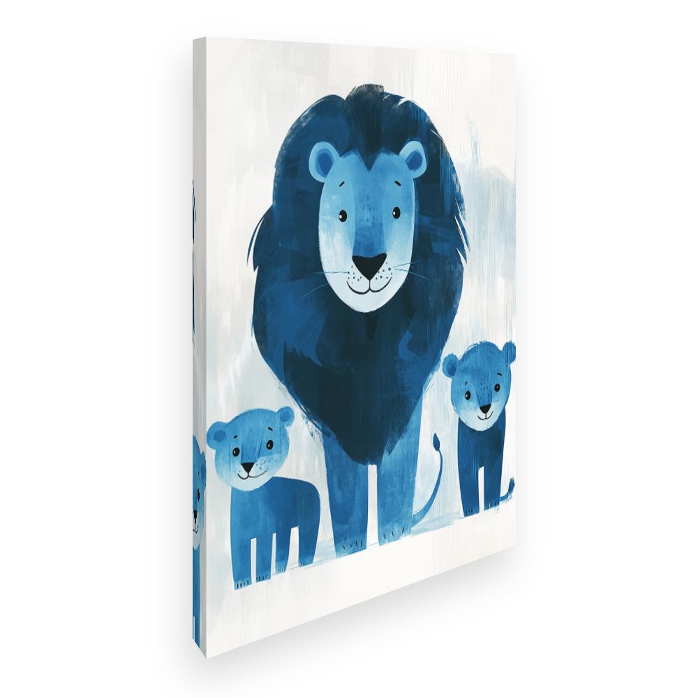Tableau imprimé pour enfants 'Lions bleus joyeux'