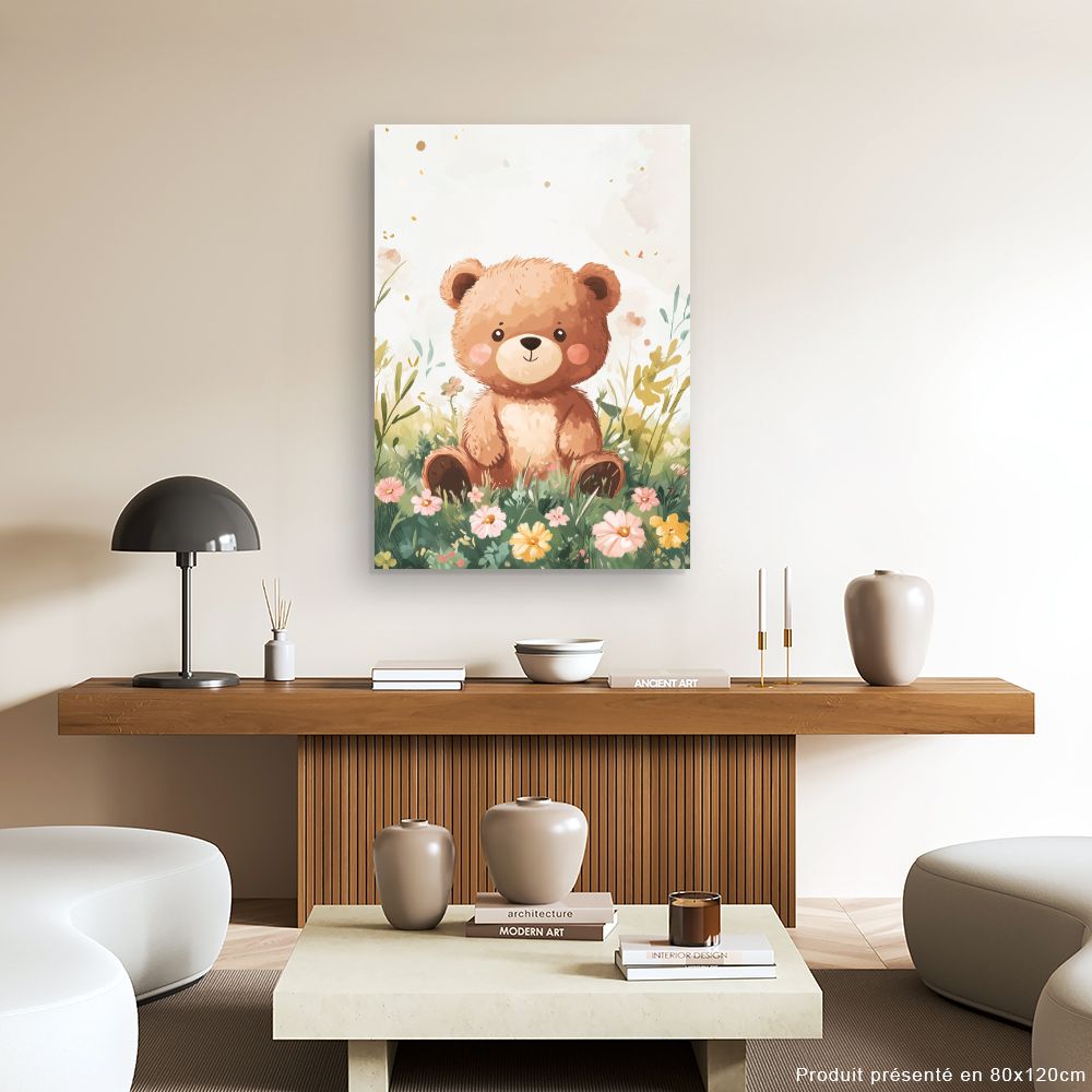 Tableau 'Ourson champêtre adorable'