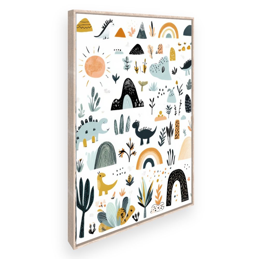 Tableau imprimé pour enfants 'Paysage dino ludique'