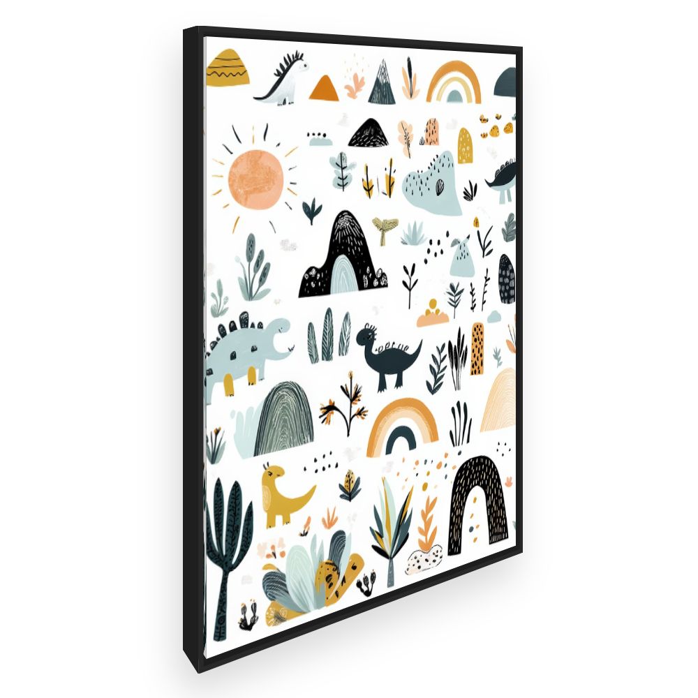 Tableau imprimé pour enfants 'Paysage dino ludique'