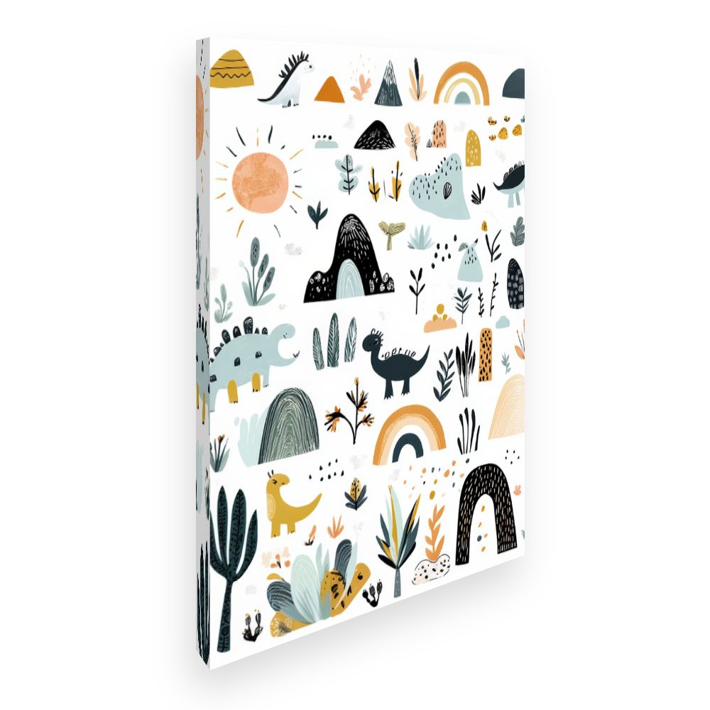 Tableau imprimé pour enfants 'Paysage dino ludique'