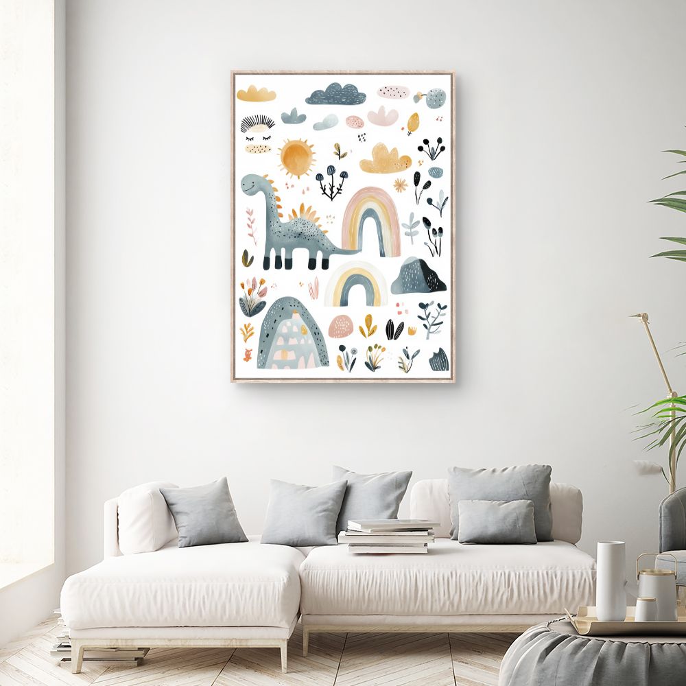Tableau 'Dino et arc-en-ciel'