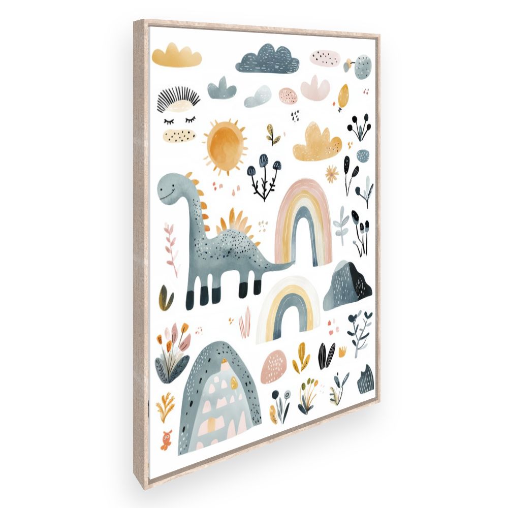 Tableau imprimé pour enfants 'Dino et arc-en-ciel'