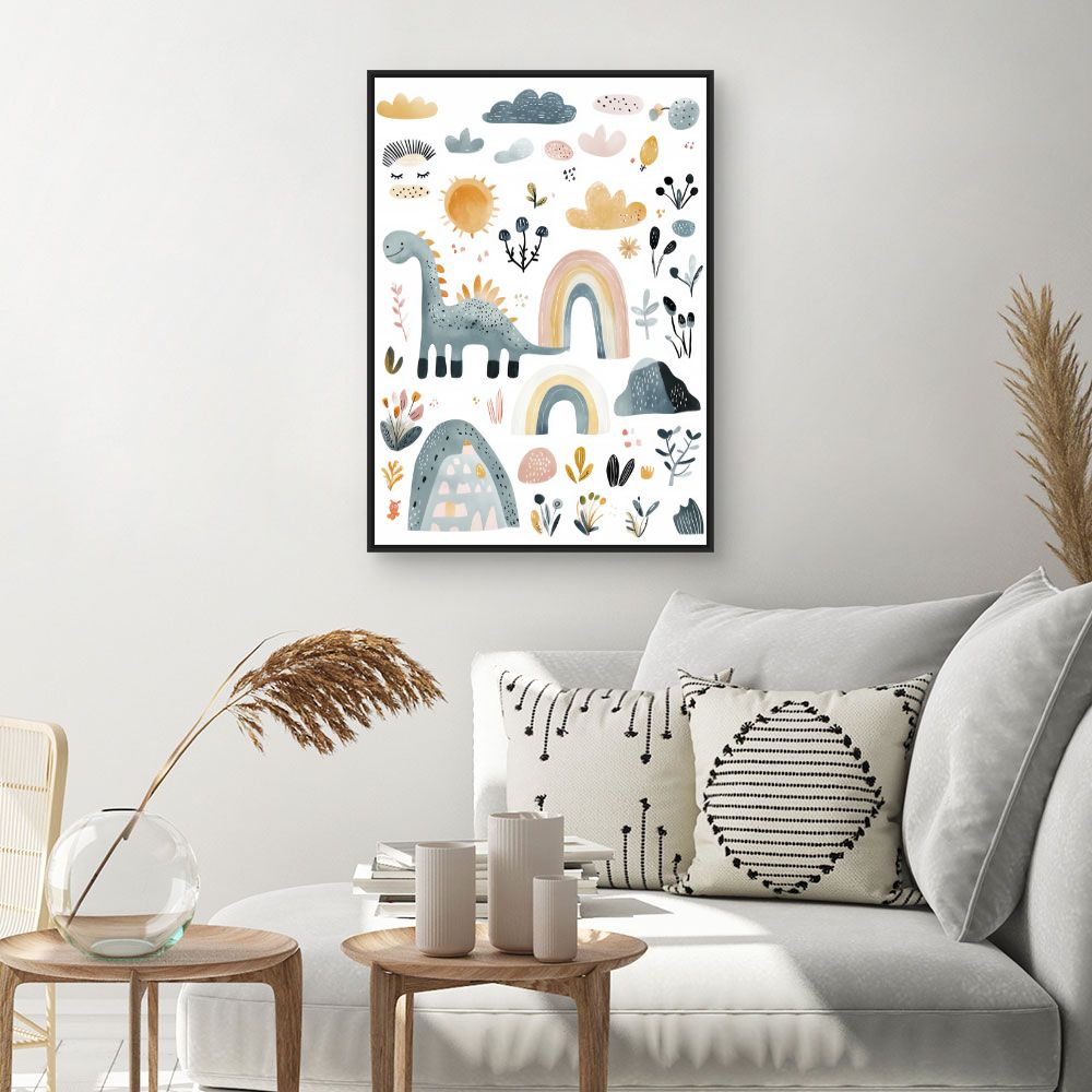 Tableau 'Dino et arc-en-ciel'