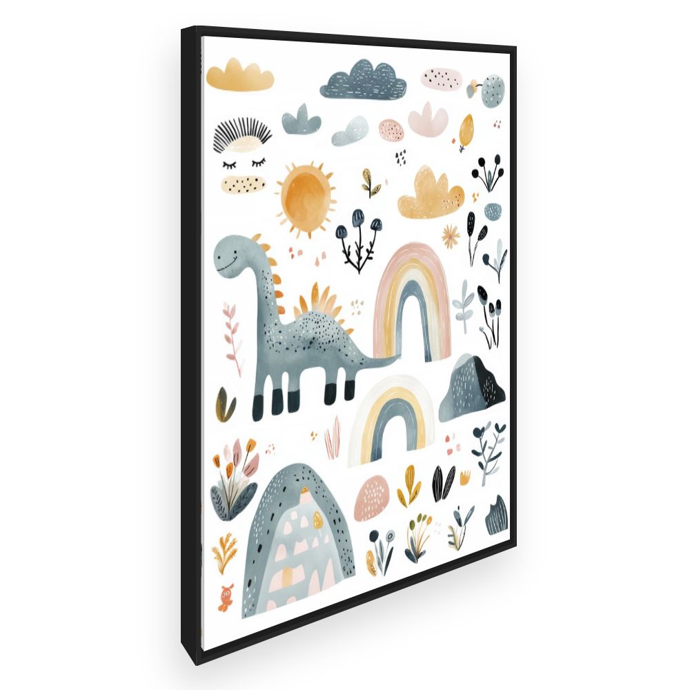 Tableau imprimé pour enfants 'Dino et arc-en-ciel'