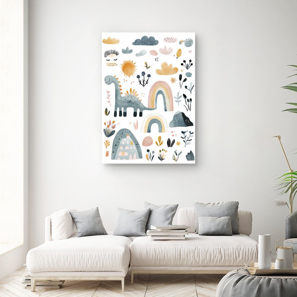Tableau 'Dino et arc-en-ciel'